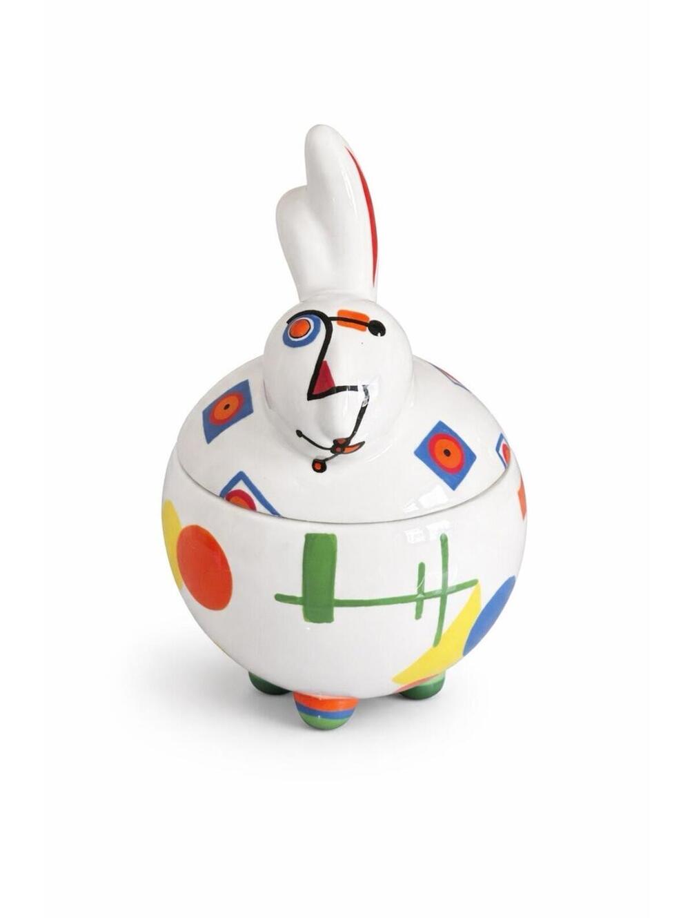 Memphis Style Bunny Trinket Jar Geometric Ceramic Rabbit Candy Dish